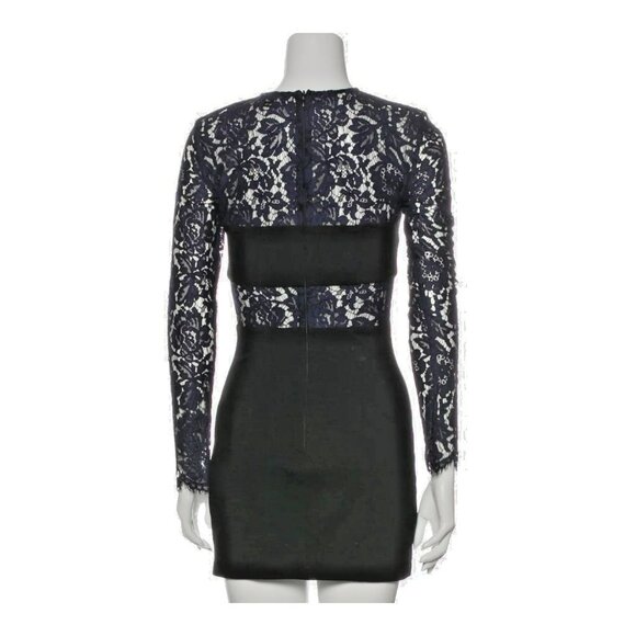 MSGM Lace Panel Mini Dress IT38 | Viscose‎ Blend | Black/Navy | Bodycon - Picture 7 of 8